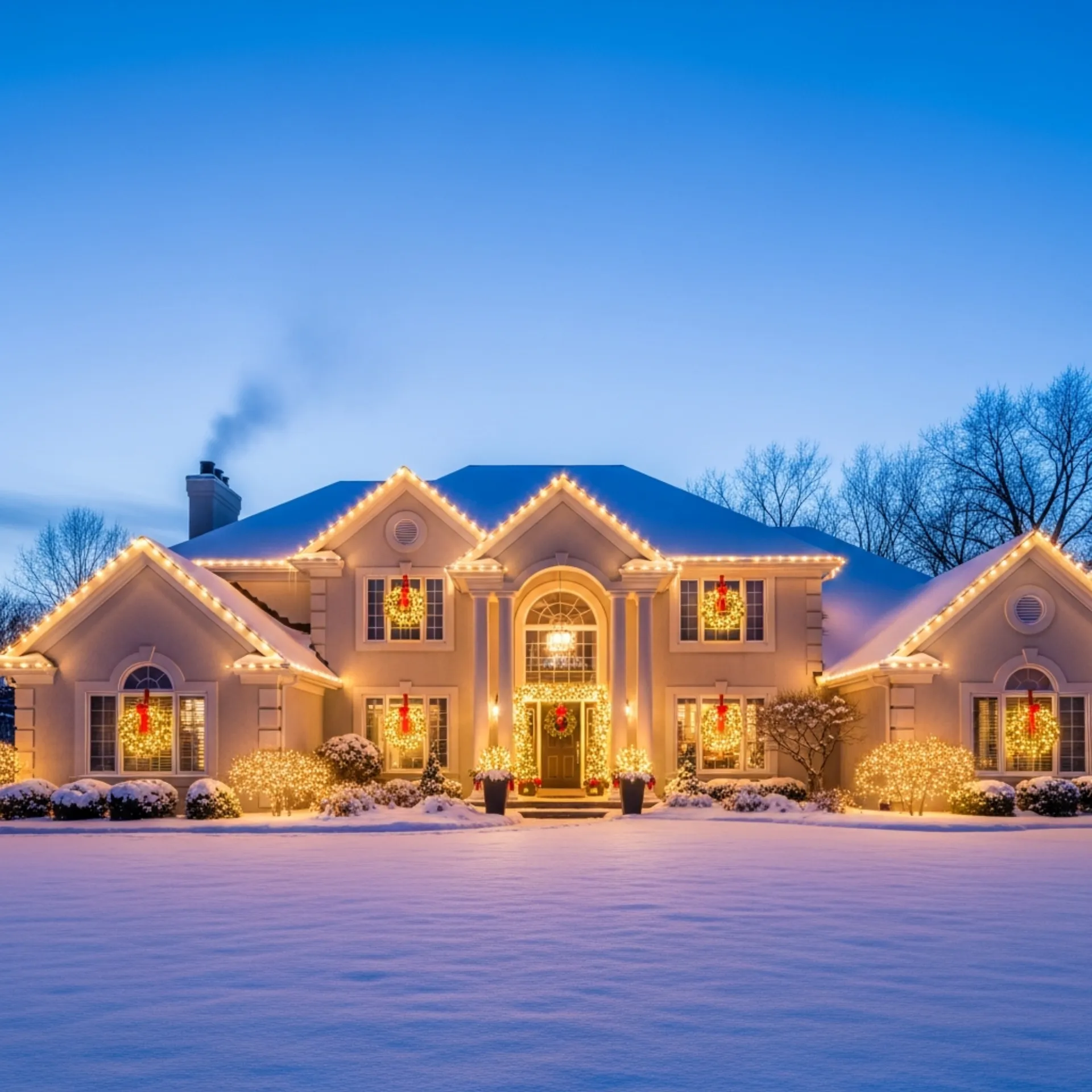 Beautifully lit home for Christmas